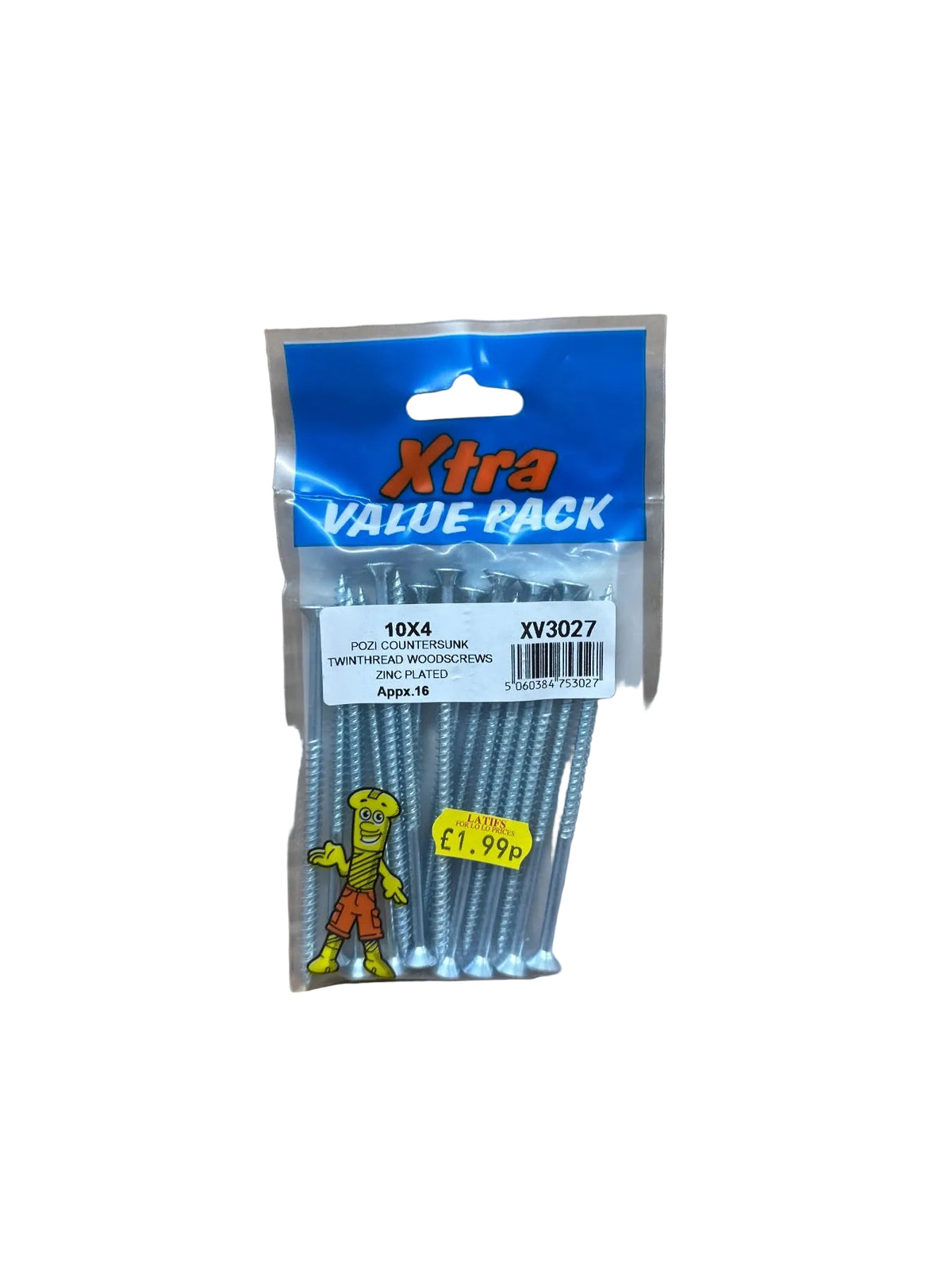 Front view of Xtra Pozi Countersunk Woodscrews packaging.