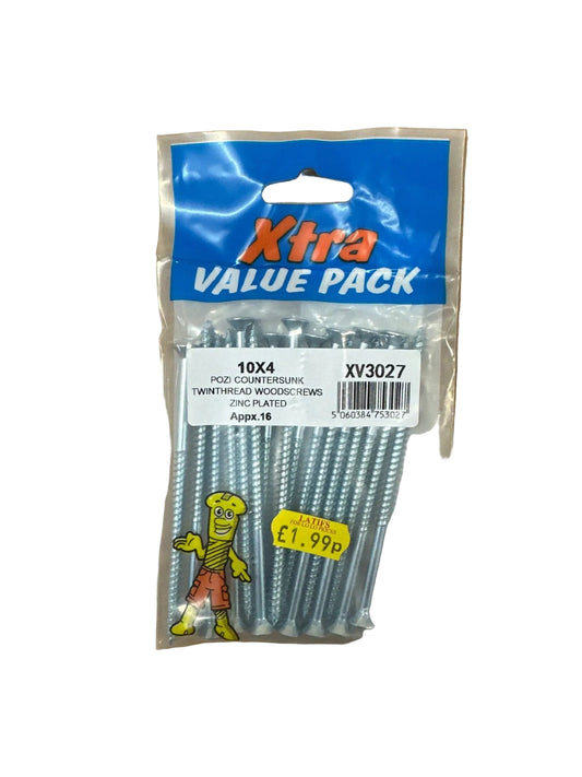 Back view of Xtra Pozi Countersunk Woodscrews packaging.