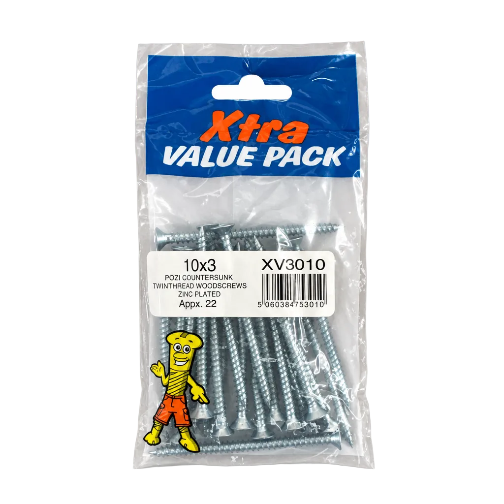 Xtra Value Pack Pozi Countersunk Woodscrews Packaging Front View