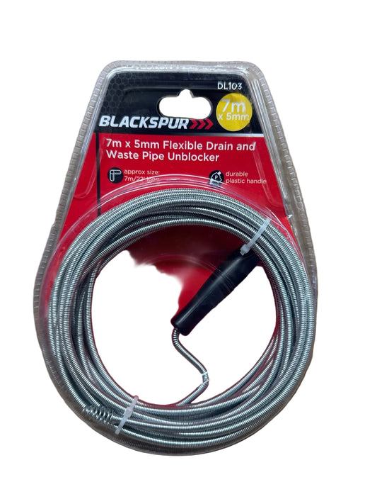 Blackspur 7m x 5mm Flexible Drain and Waste Pipe Unblocker packaging front