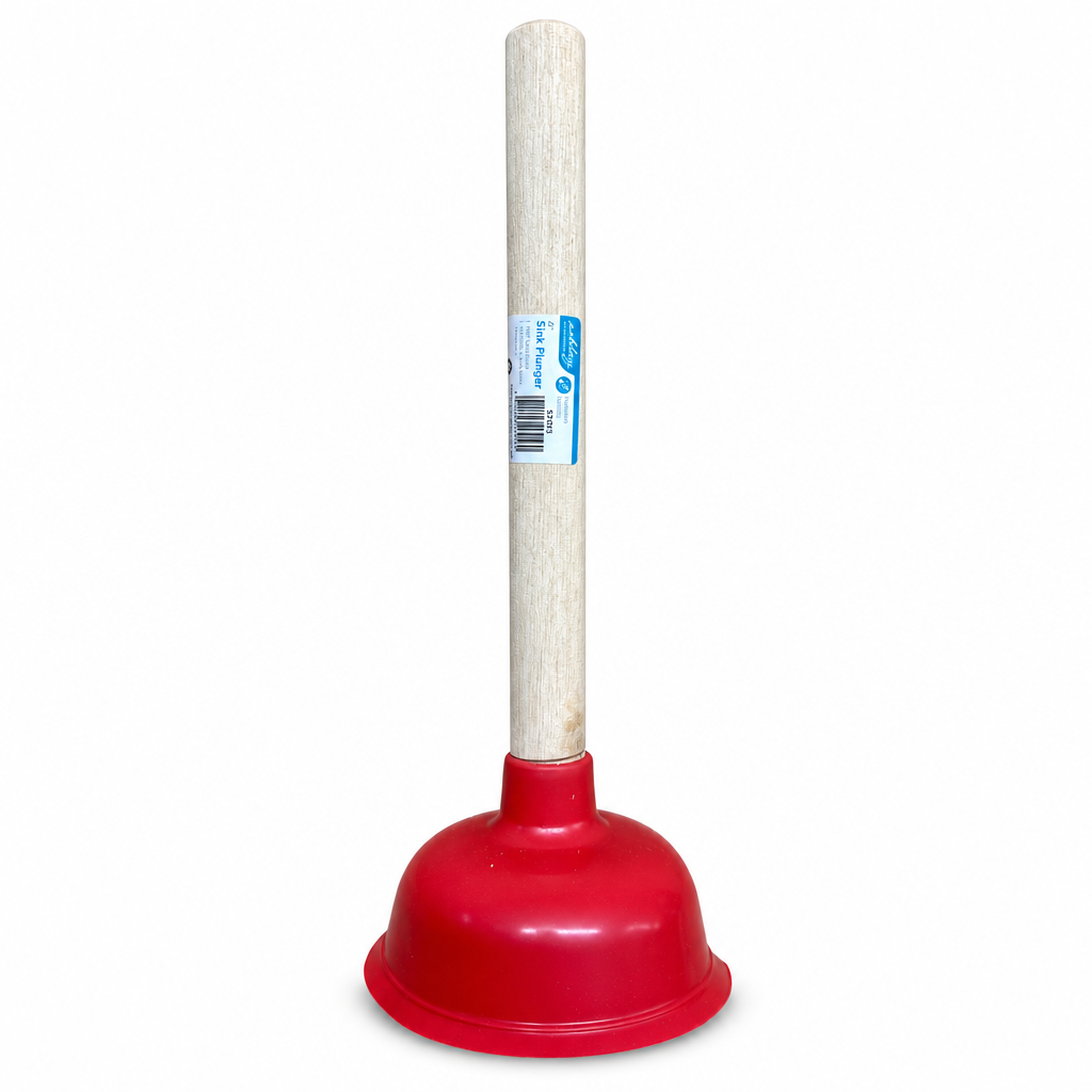 Levington Sink Plunger with wooden handle on display.