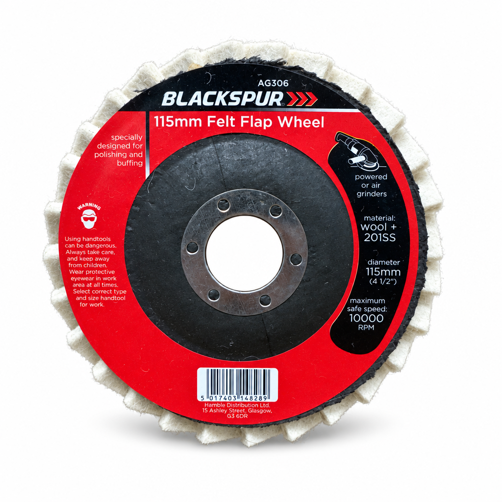 Blackspur 115mm Felt Flap Wheel in packaging