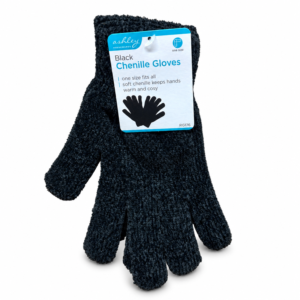 Ashley Black Chenille Gloves - front view