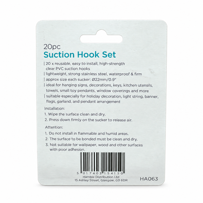 Ashley 20pc Suction Hook Set packaging back
