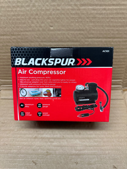 Front view of Blackspur Air Compressor AC101 packaging