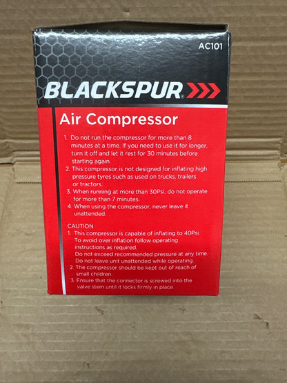 Back view of Blackspur Air Compressor AC101 packaging