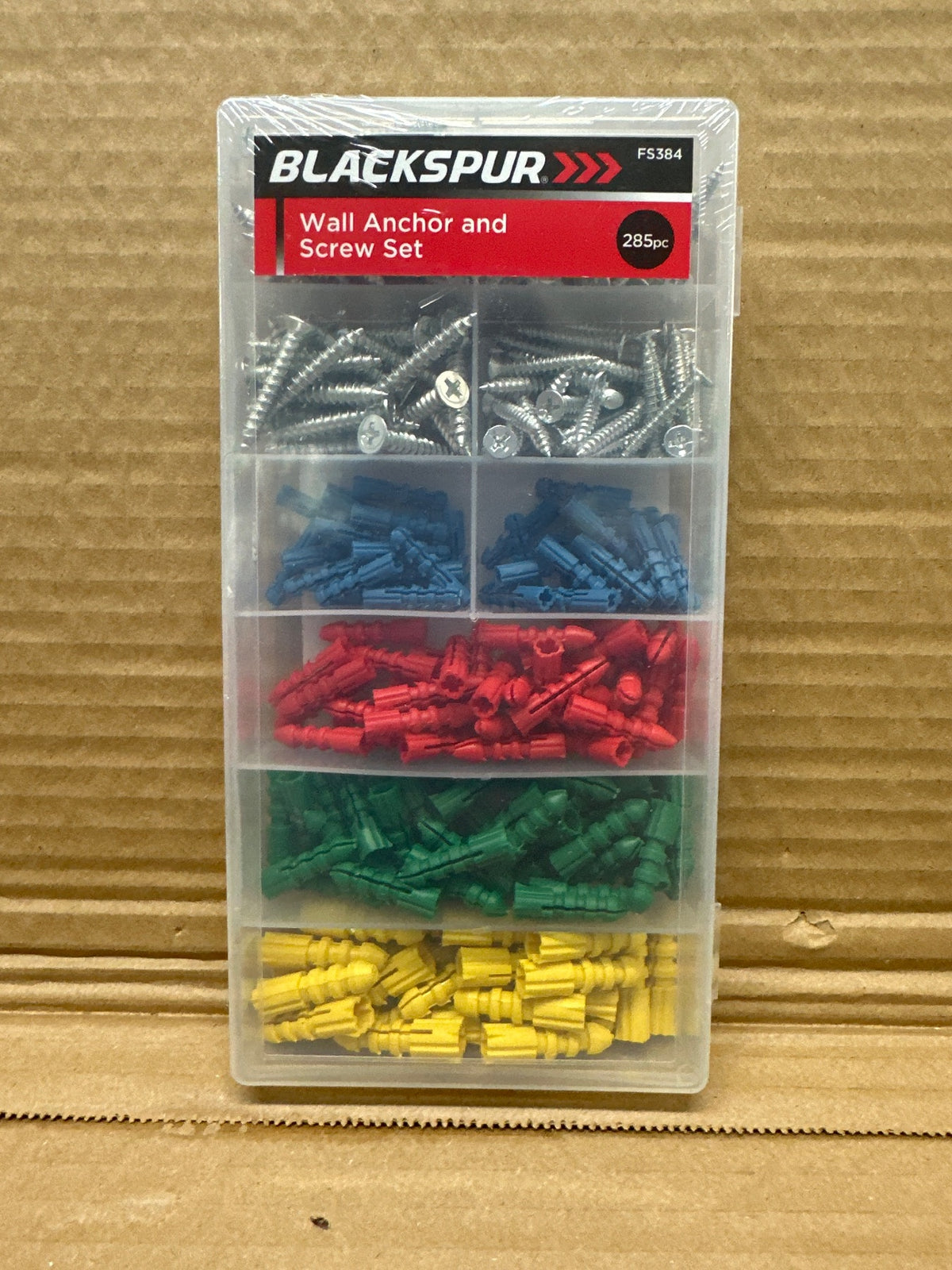 Blackspur Wall Anchor and Screw Set packaging front view