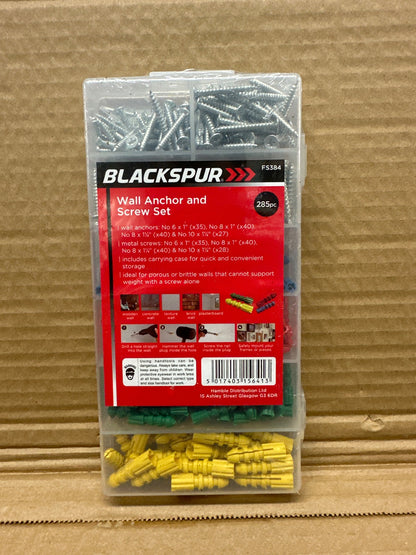 Blackspur Wall Anchor and Screw Set packaging back view