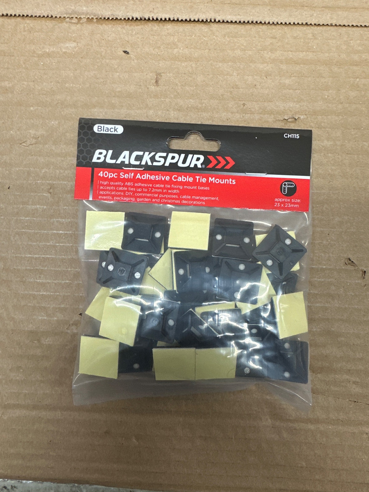 Blackspur 40pc Self Adhesive Cable Tie Mounts package front view