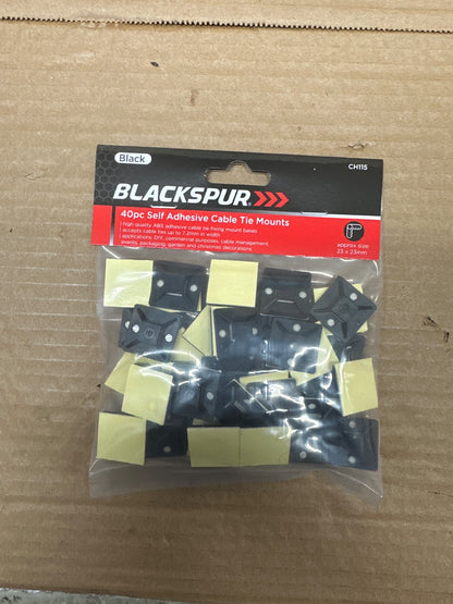 Blackspur 40pc Self Adhesive Cable Tie Mounts package front view