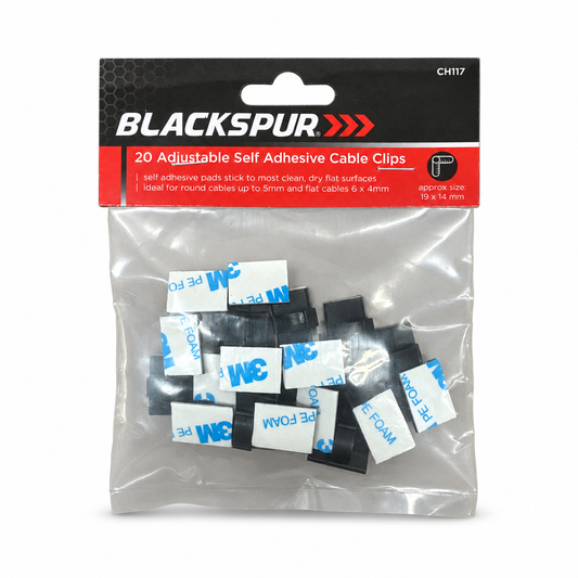 Blackspur 20 Adjustable Self Adhesive Cable Clips front view