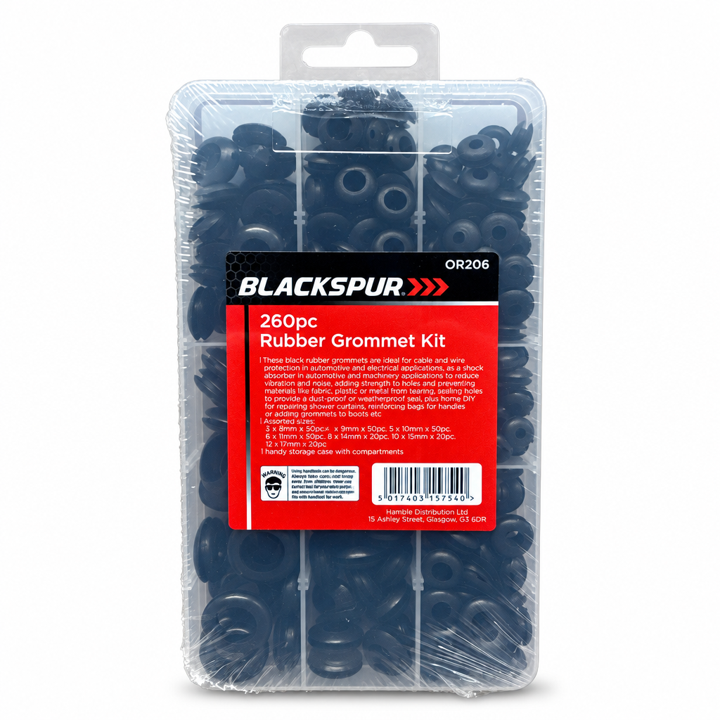 Blackspur 260pc Rubber Grommet Kit packaging back