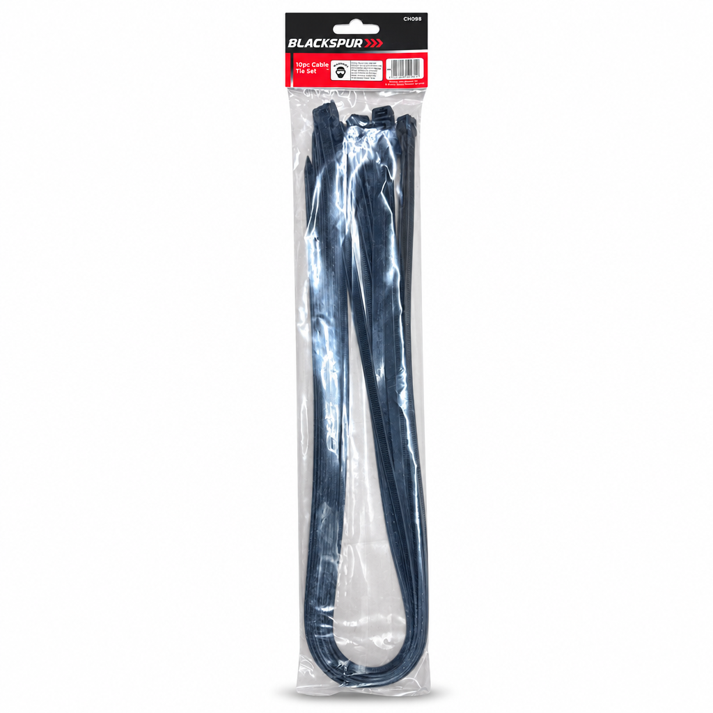 Back view of Black Blackspur 10pc Cable Tie Set packaging