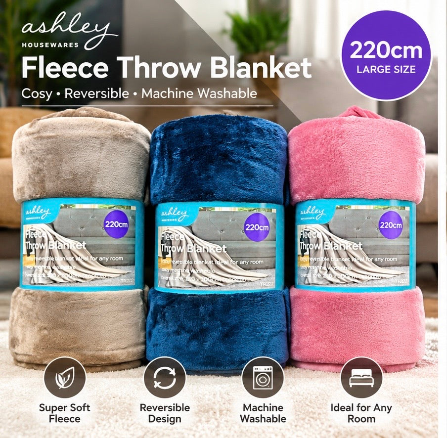 Ashley Housewares Fleece Throw Blanket 220cm