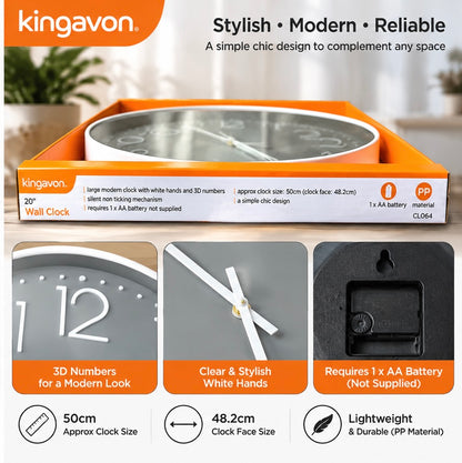 Kingavon 20” Wall Clock Back Packaging