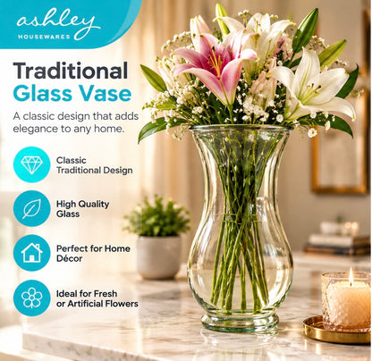 Ashley Housewares Traditional Glass Vase with pink and white lilies