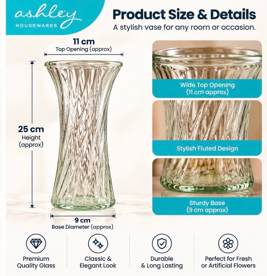 Ashley Housewares Rib Twist Fluted Vase dimensions