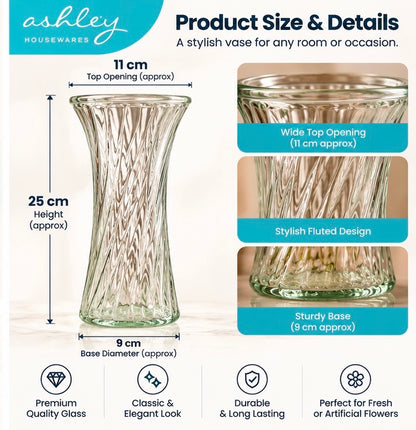 Ashley Housewares Rib Twist Fluted Vase dimensions