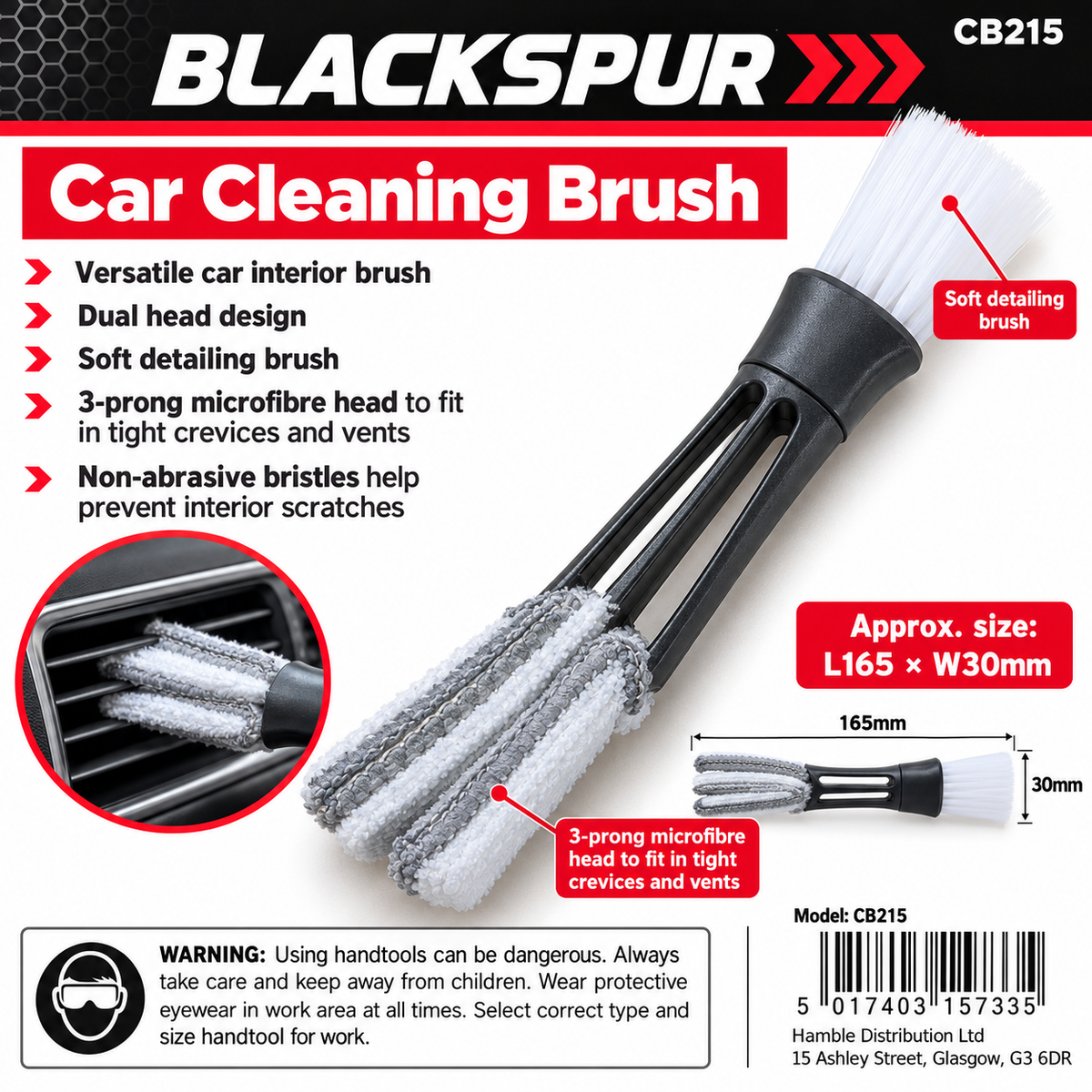 Blackspur car cleaning brush packaging back view