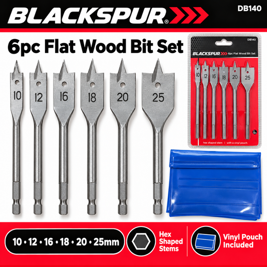 Blackspur 6pc Flat Wood Bit Set packaging