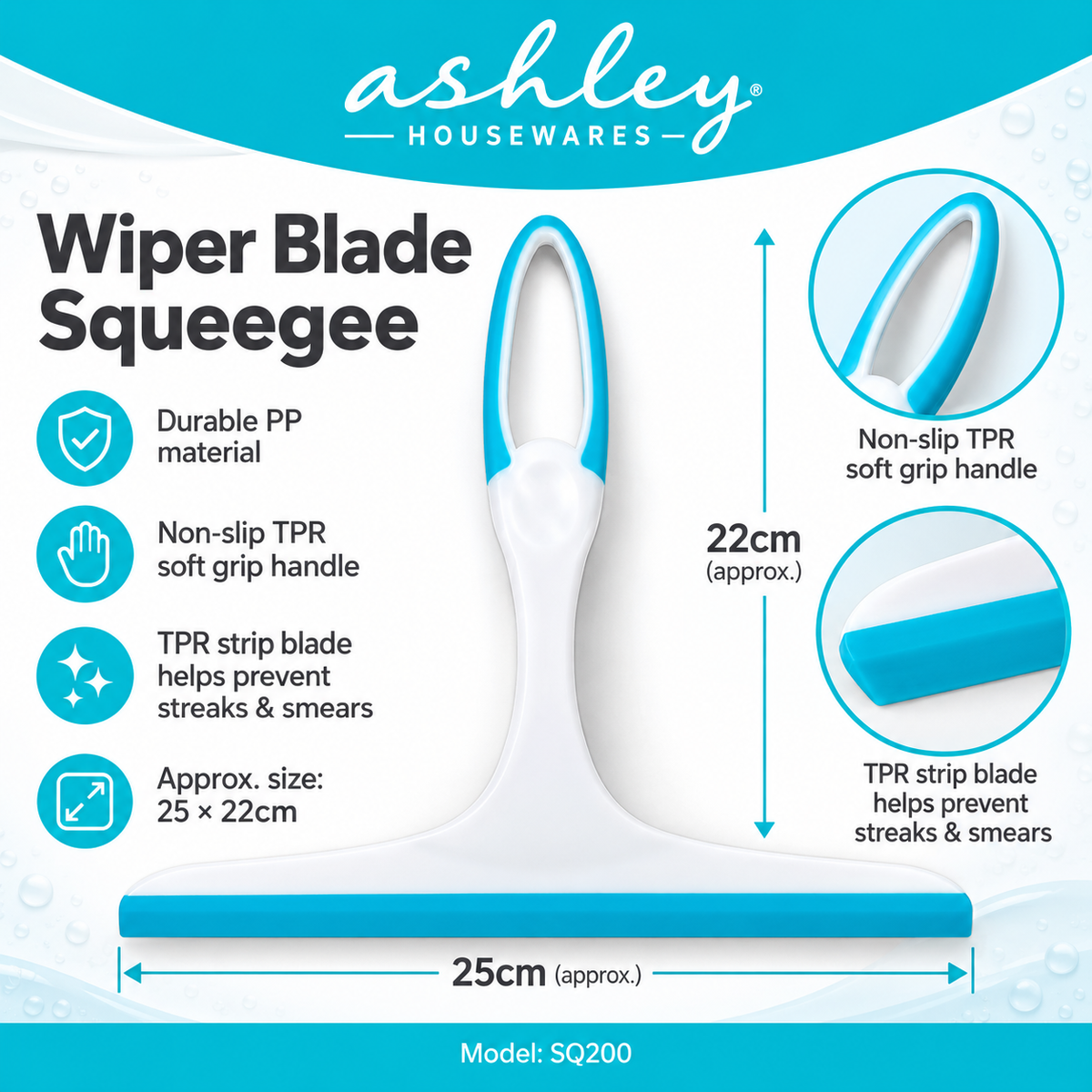 Ashley Housewares Wiper Blade Squeegee packaging back