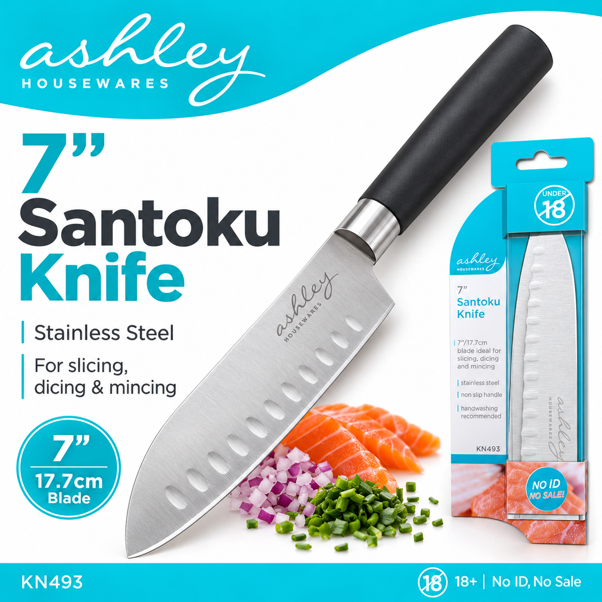 Ashley Housewares 7-inch Santoku Knife packaging front