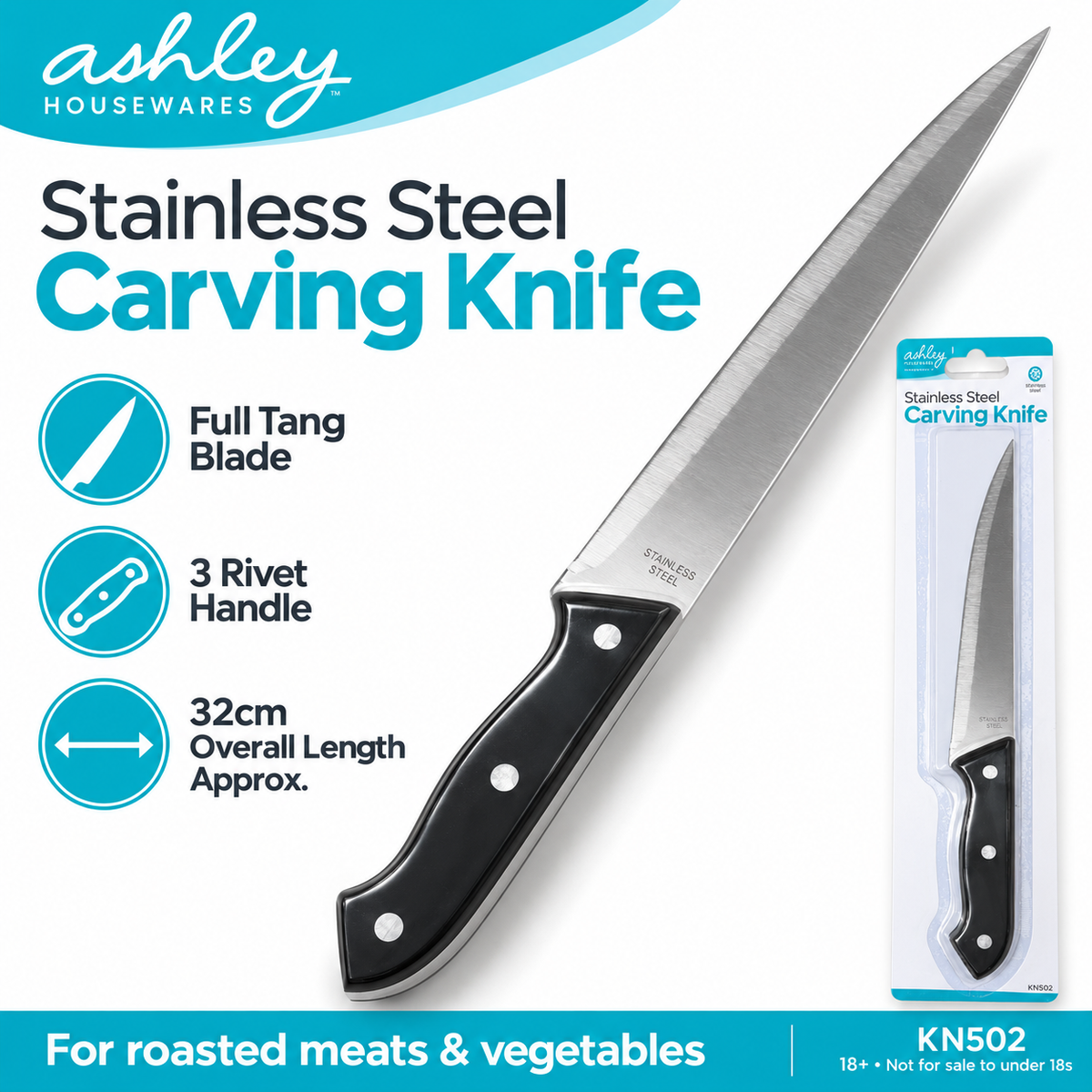 Ashley Housewares Stainless Steel Carving Knife front packaging