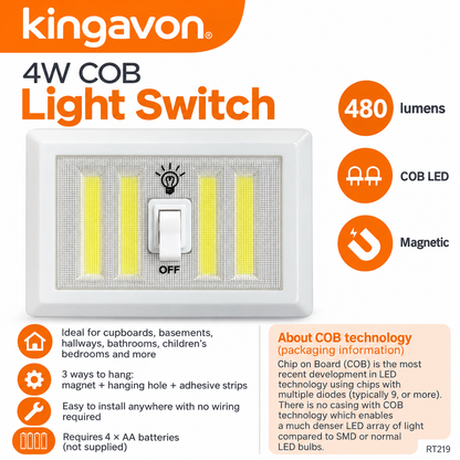 Back of Kingavon COB Light Switch packaging