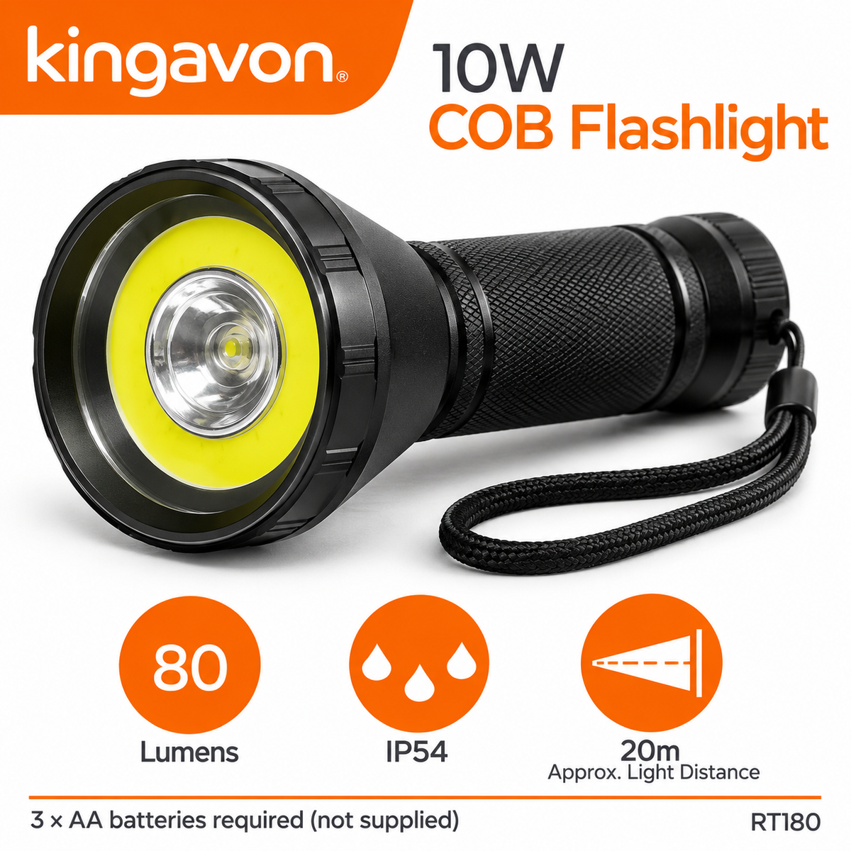 Kingavon 10W COB flashlight on front packaging