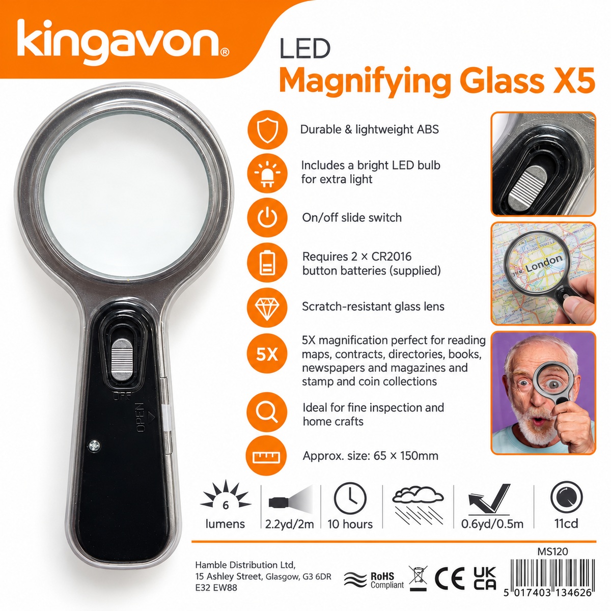 Kingavon LED Magnifying Glass X5 packaging back