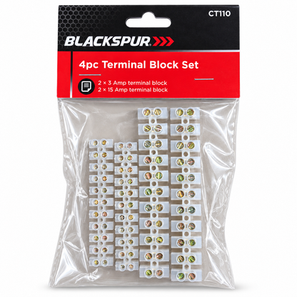 Front view of Blackspur 4pc Terminal Block Set packaging