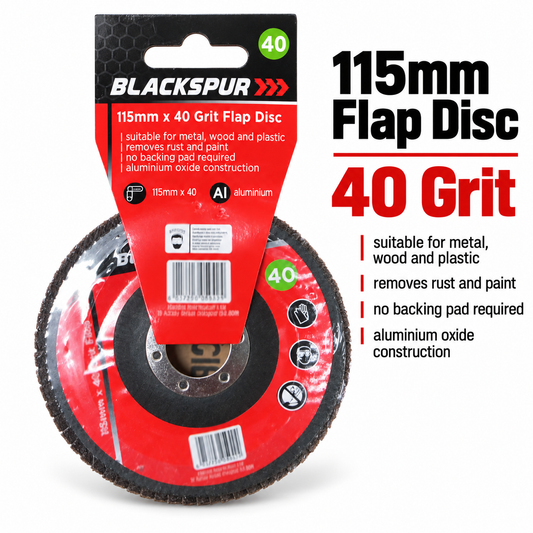 Blackspur 115mm x 40 Grit Flap Disc packaging front view