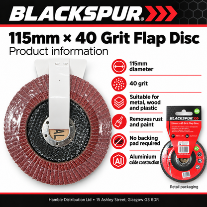 Blackspur 115mm x 40 Grit Flap Disc packaging back view