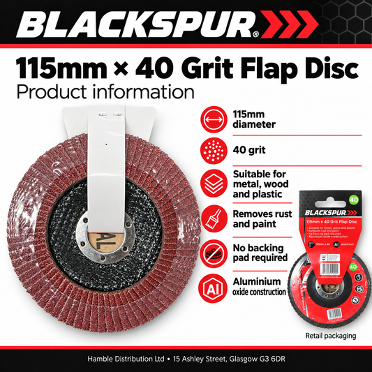 Blackspur 115mm x 40 Grit Flap Disc packaging back view