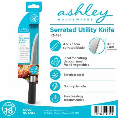 Ashley Serrated Utility Knife Package Back