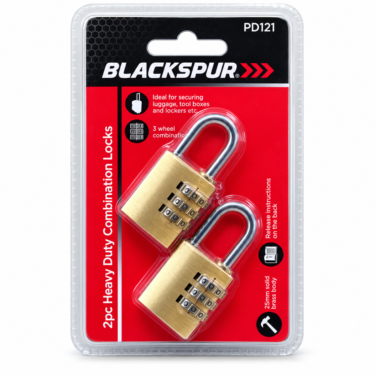 Blackspur 2-piece heavy duty combination locks in packaging