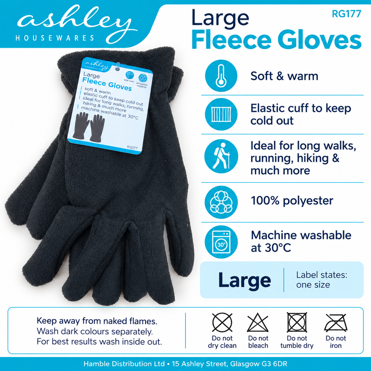 Ashley Housewares Large Fleece Gloves details