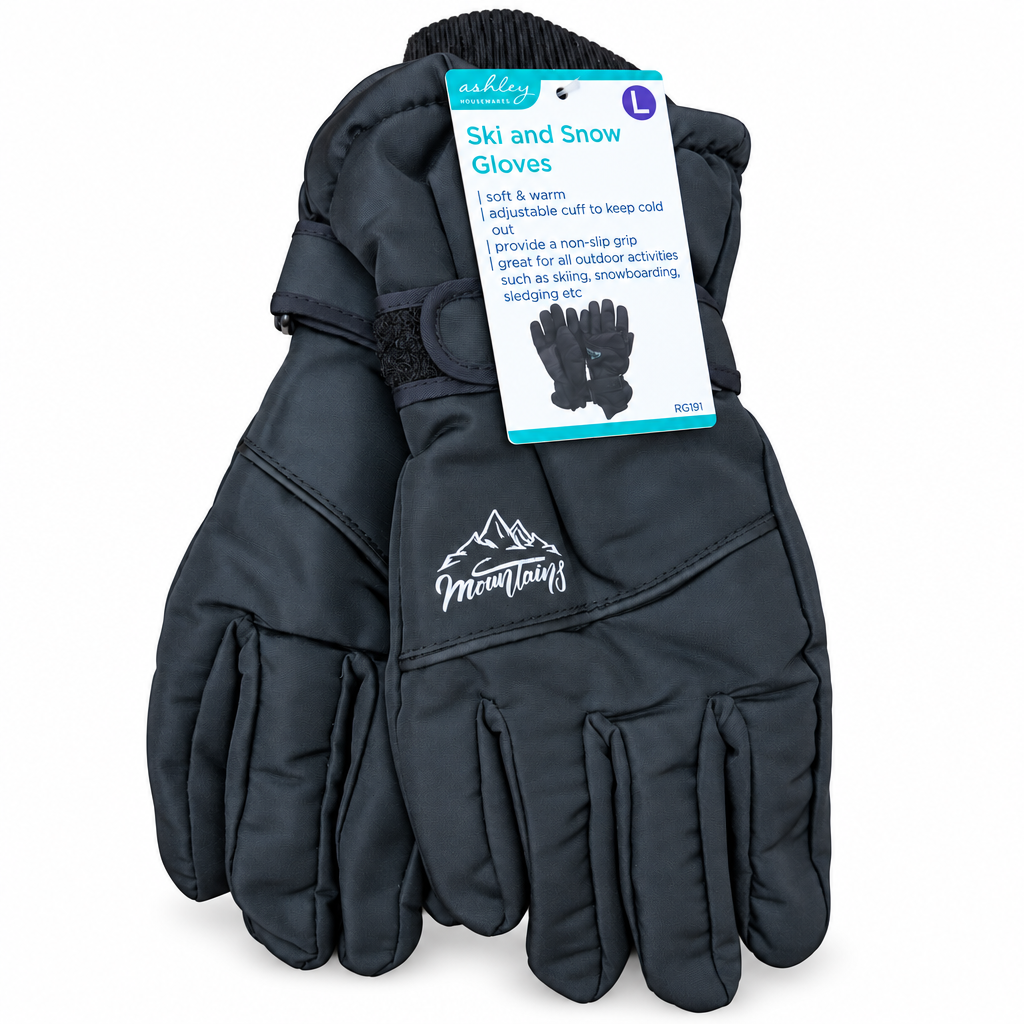 Ashley Housewares Ski and Snow Gloves with adjustable cuff, size Large.