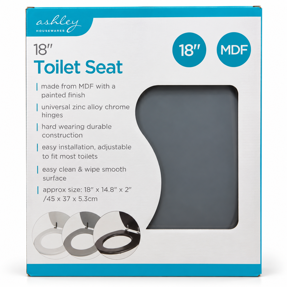Ashley Housewares 18" Grey Toilet Seat packaging front