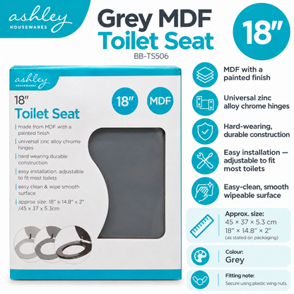 Ashley Housewares Grey MDF Toilet Seat packaging back details