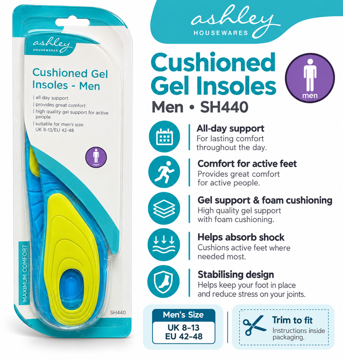 Ashley Housewares Cushioned Gel Insoles packaging