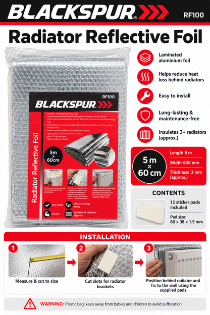 Blackspur Radiator Reflective Foil packaging back view