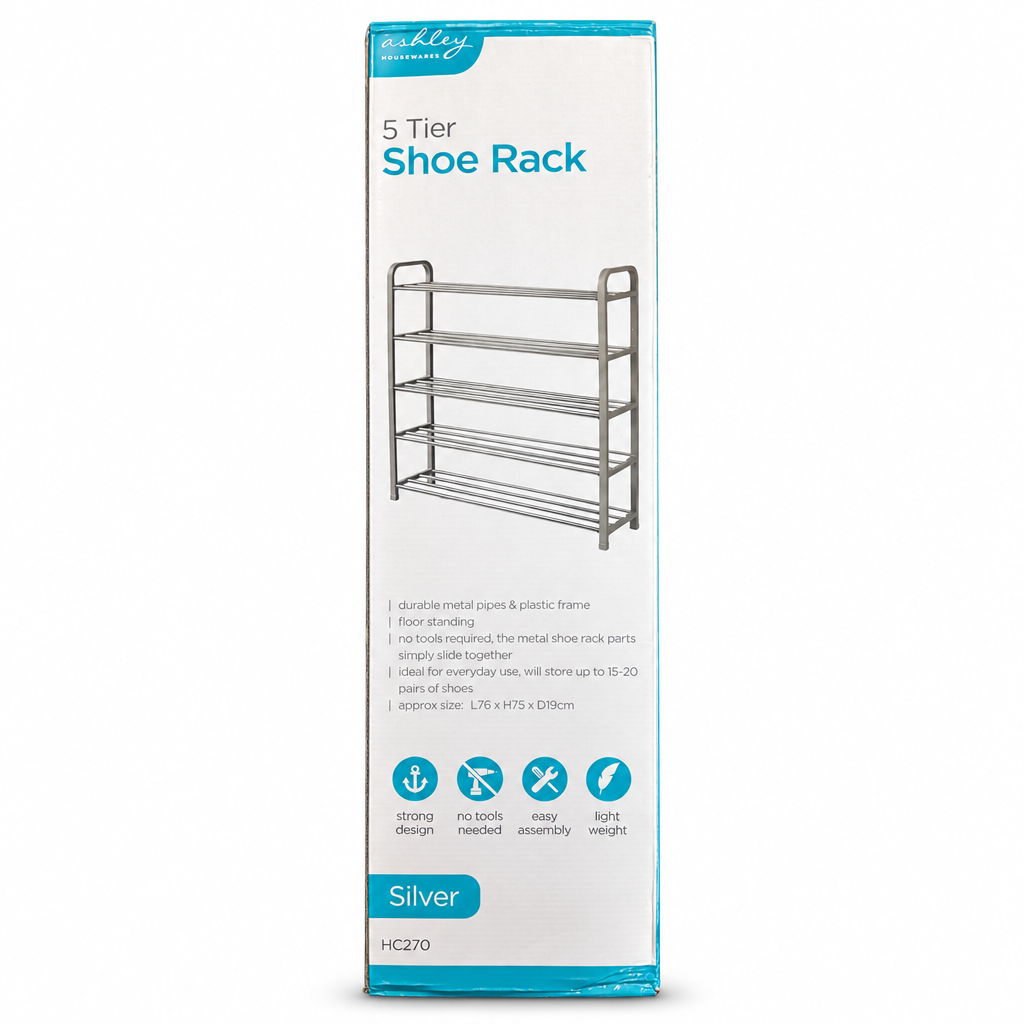 Ashley Household 5 Tier Shoe Rack packaging back view