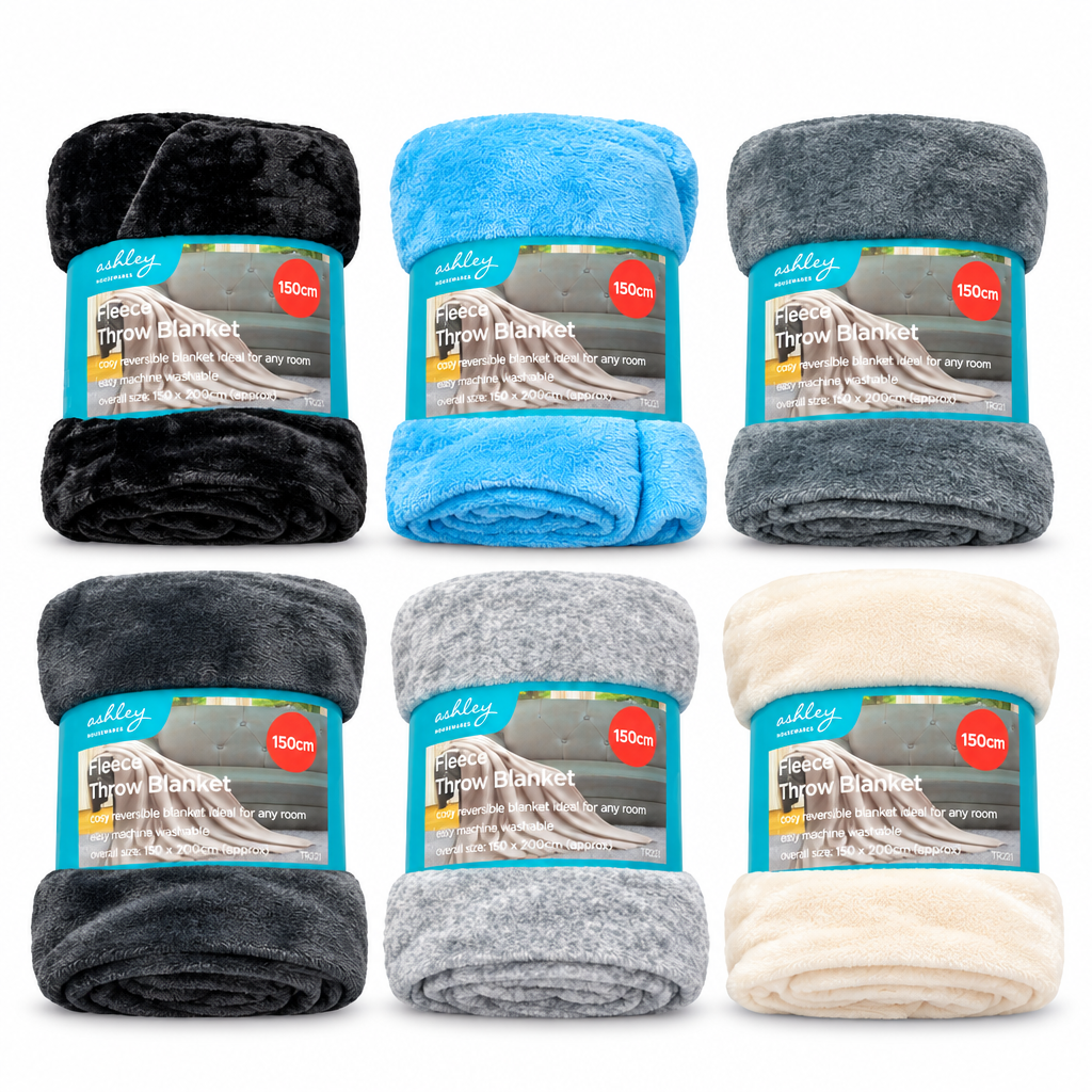 Ashley Housewares Fleece Throw Blanket in various colours