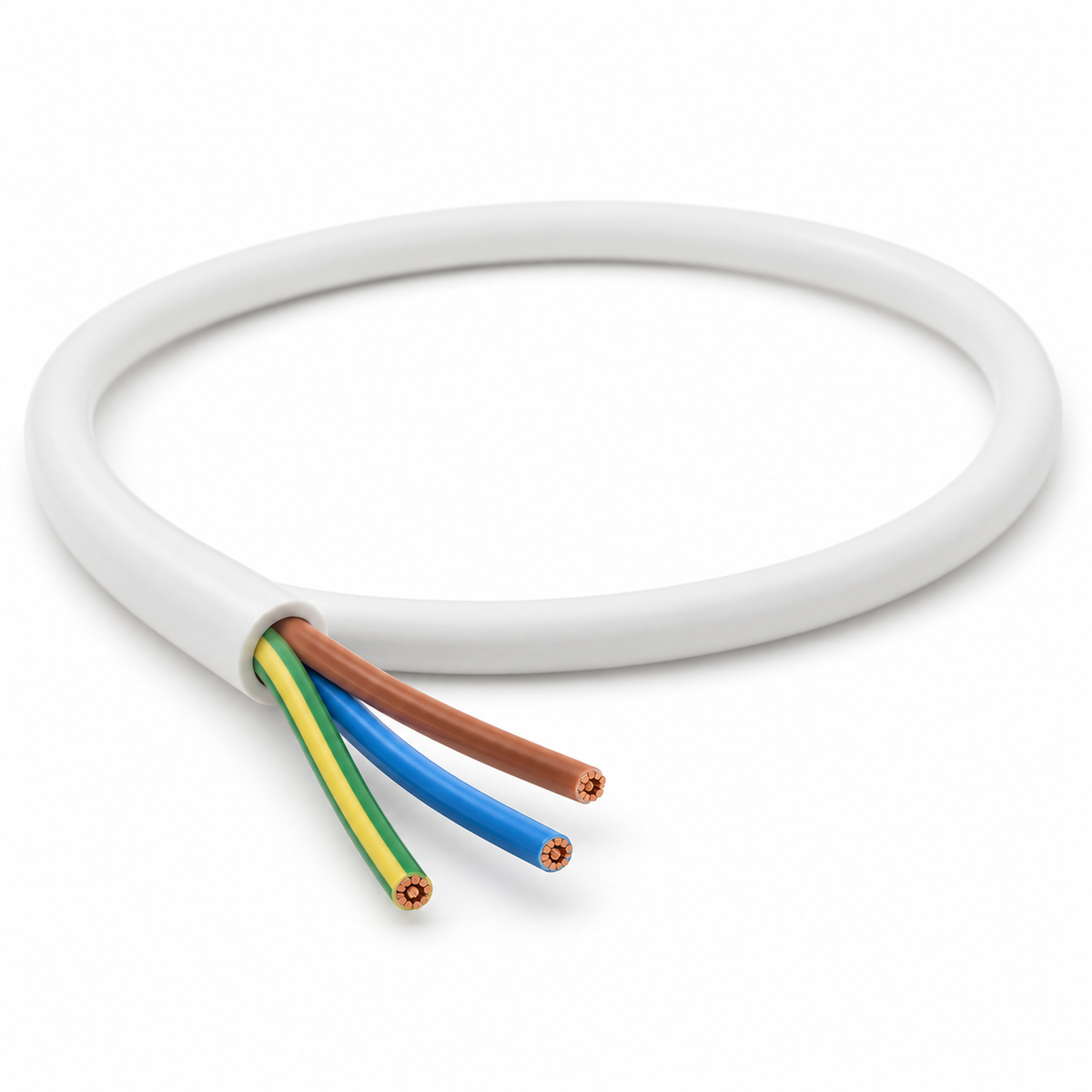 Close-up of 3 core white flex cable