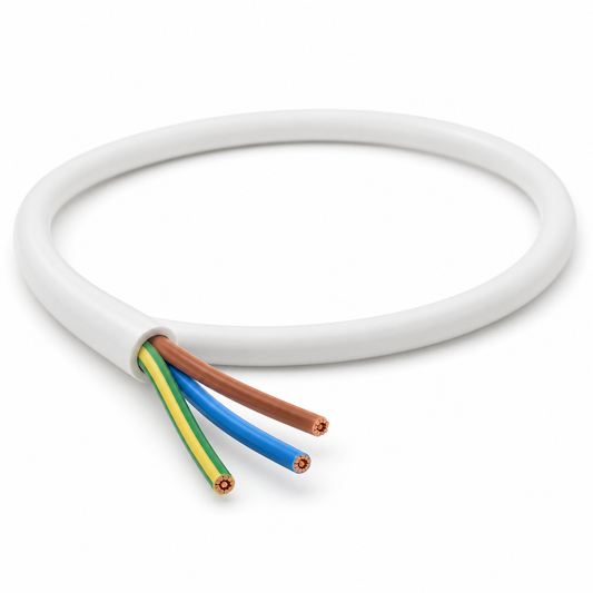 Close-up of 3 core white flex cable