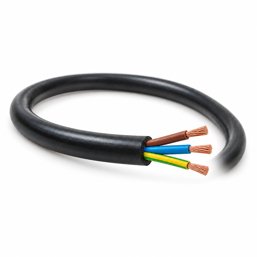 Packaging for 3183Y Black 3 Core Flex Cable showcasing product details and use