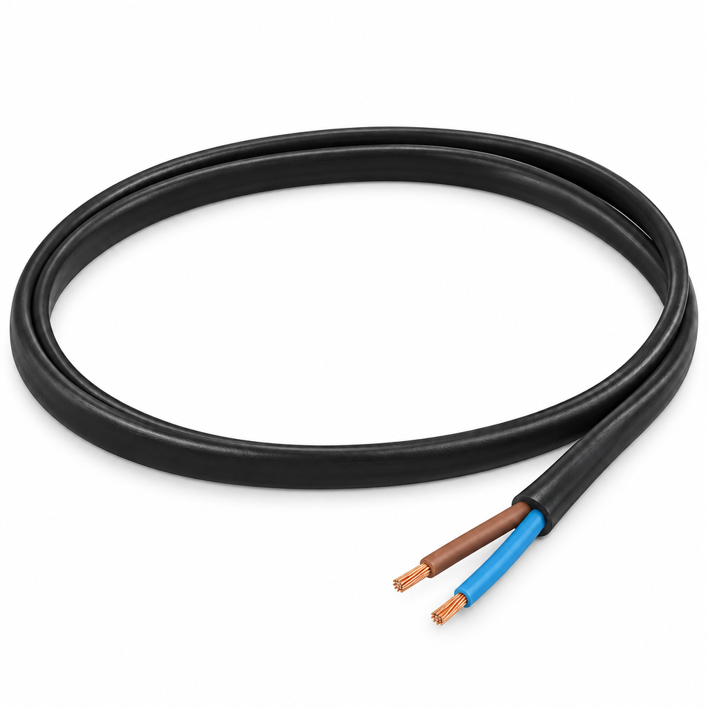 Black 2 Core Flex Cable with exposed copper wires