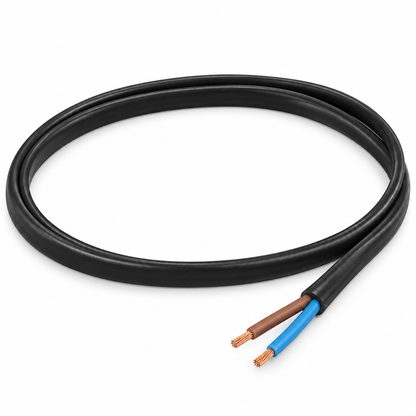 Black 2 Core Flex Cable with exposed copper wires