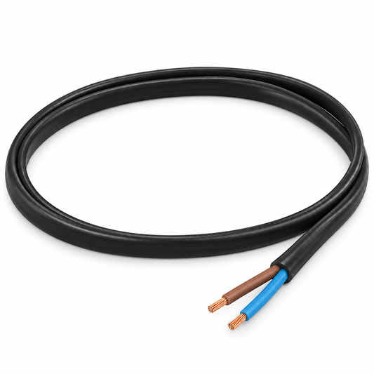 Black 2 Core Flex Cable with exposed copper wires